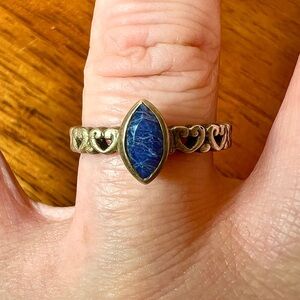 Sodalite Heart Band Sterling Silver Ring, Size 9, Purple Blue